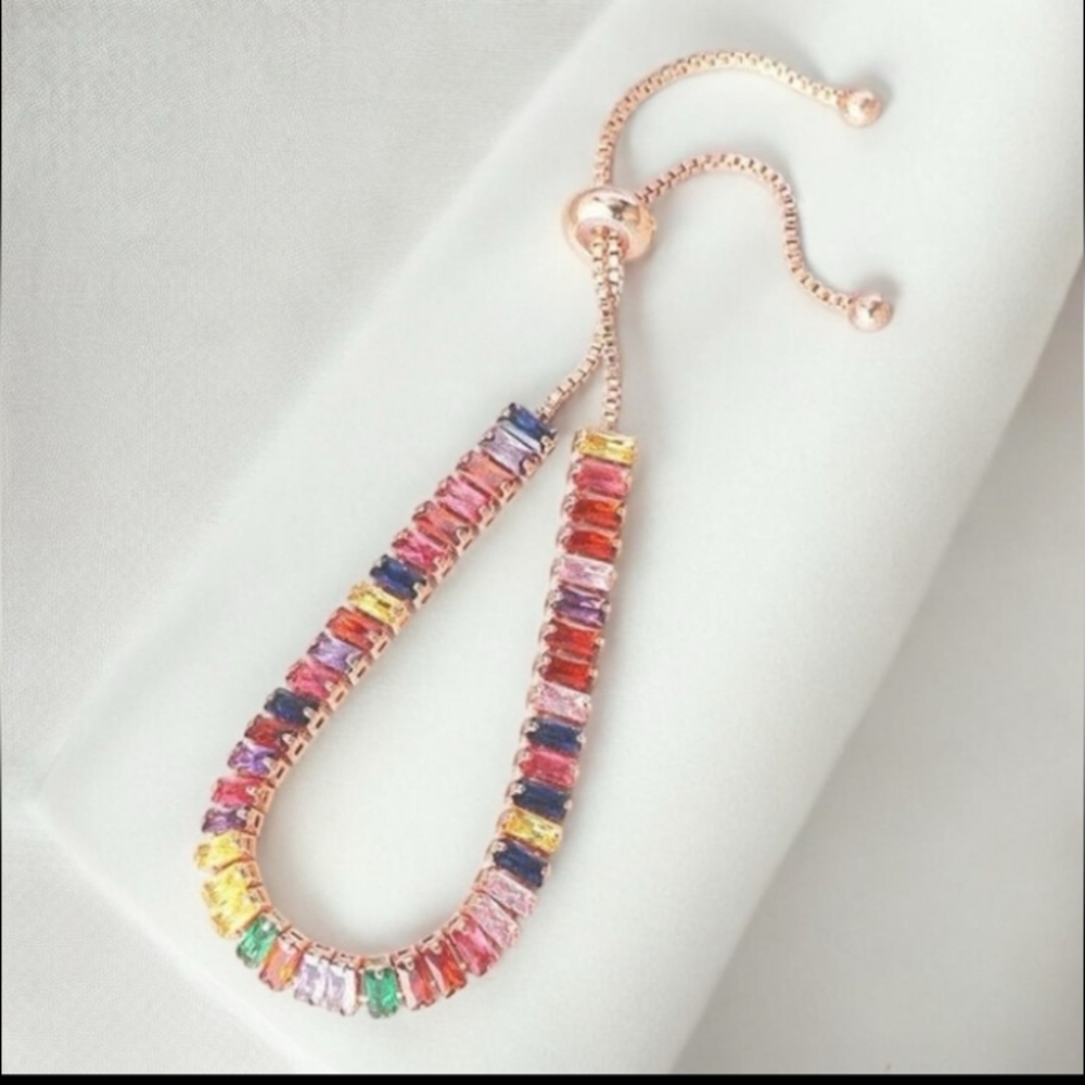 Rose Gold Adjustable Colorful Rhinestone Bracelet